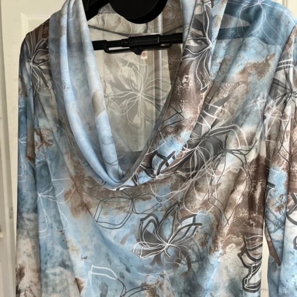 Petit Pois Draped Cowl Neck Doble Mesh Sheer Long Sleeve Blouse Boho Chic,Size S - Picture 3 of 11